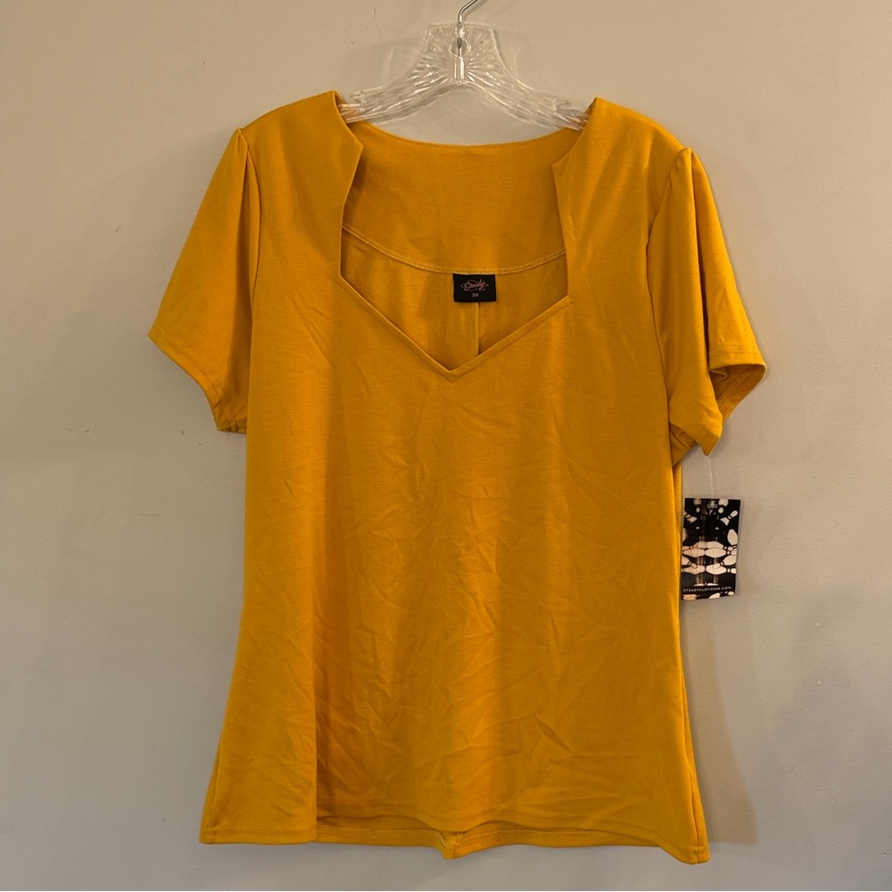 Pin-Up Perfection! Steady, Sophia Top 3x, NWT, Casual V-Neck Short Sleeve, Gold